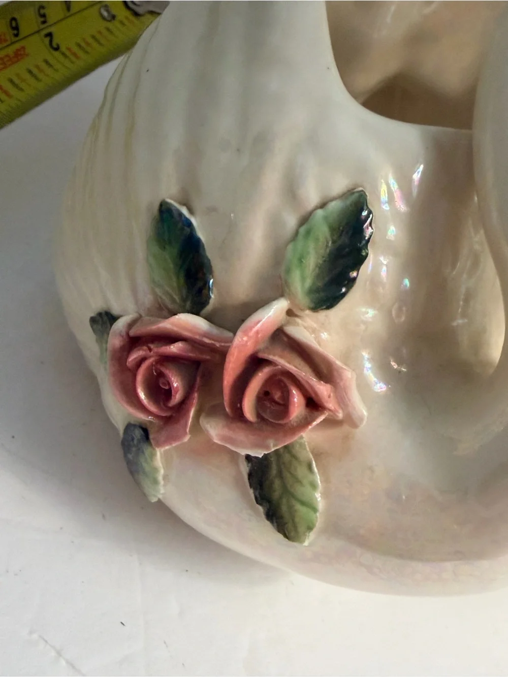 Porcelain Swan Planter with Pink Roses and Gold Accents - Picture 3 of 7